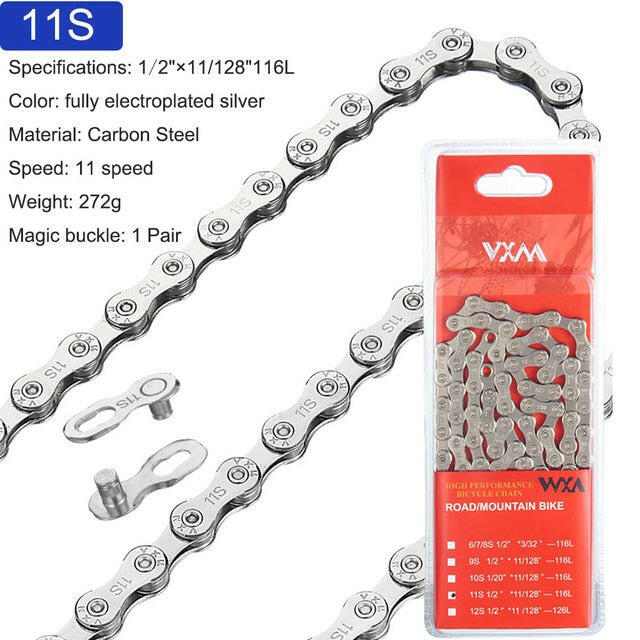 VXM ZSC Antirust Plating 6 7 8 9 10 11 12 Speed Bicycle Silver Bike Chain Basic 116L Quick Link-WAYBIKER