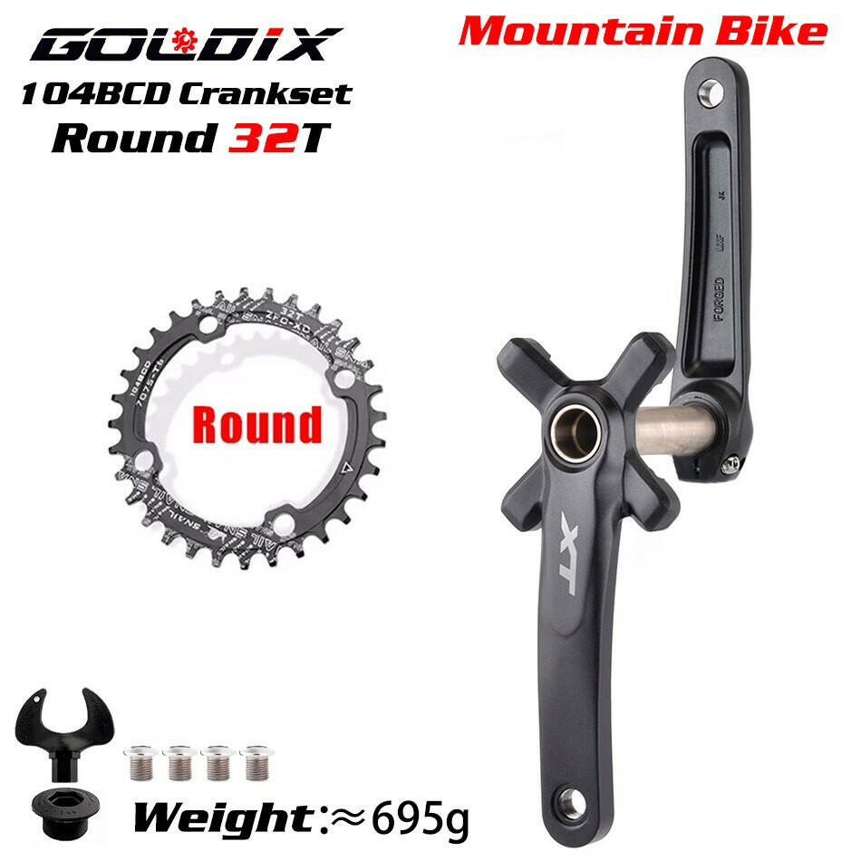 XT Bicycle Crankset 104BCD MTB Bike Crank Chainring Bike 170mm 175mm Black Round Oval 32T 34T 36T 38T Aluminum Alloy with Bottom-WAYBIKER
