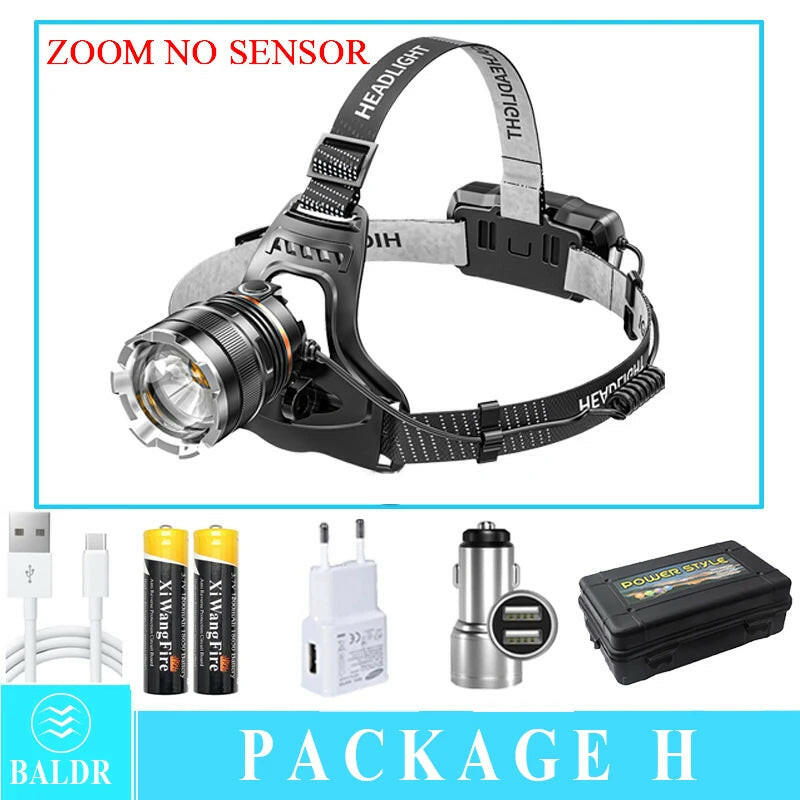 XHP50 LED Sensor Headlamp Waterproof Head Light Rechargeable Fishing Searching Camping Head Flashlight Zoom Lantern-WAYBIKER