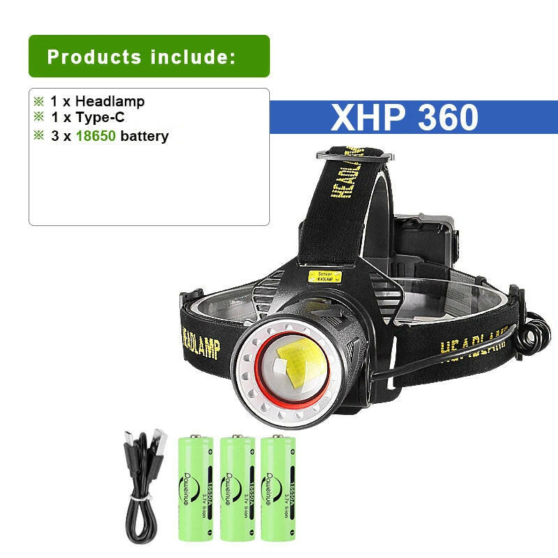 XHP360 High Power Fishing Headlamp Rechargeable Light Headlight LED Camping Hiking Power Bank Led Flashlights 18650 XHP70 XHP50-WAYBIKER
