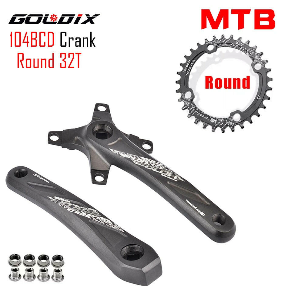 GOLDIX RIRO Bicycle Crankset 104BCD Mountain Bike Square Hole Crank Aluminum Alloy Crank 170/175mm Black 32T 34T 36T 38T 40T 42T