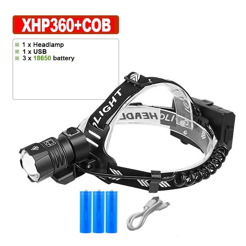 XHP360 High Power LED Headlamp USB Rechargeable Head lantern Super Bright Powerful Headlight 18650 Waterproof Fishing Lantern-WAYBIKER