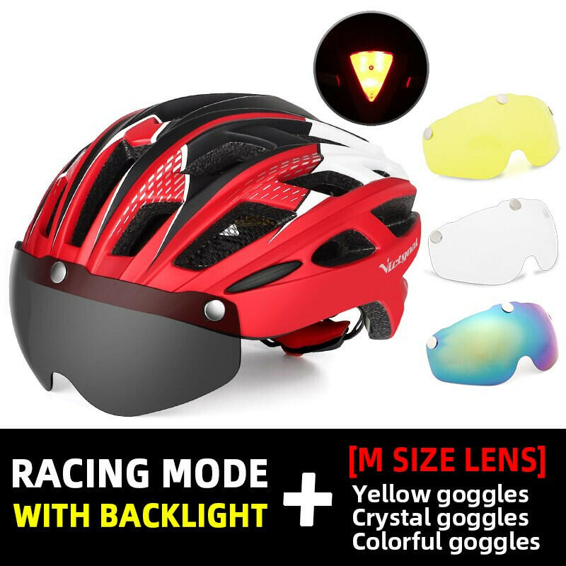 VICTGOAL Bike Helmet Adult Men Women with Magnetic Goggles Bicycle Helmet with Rear Led Light Adjustable for Road Bike Cycling-WAYBIKER