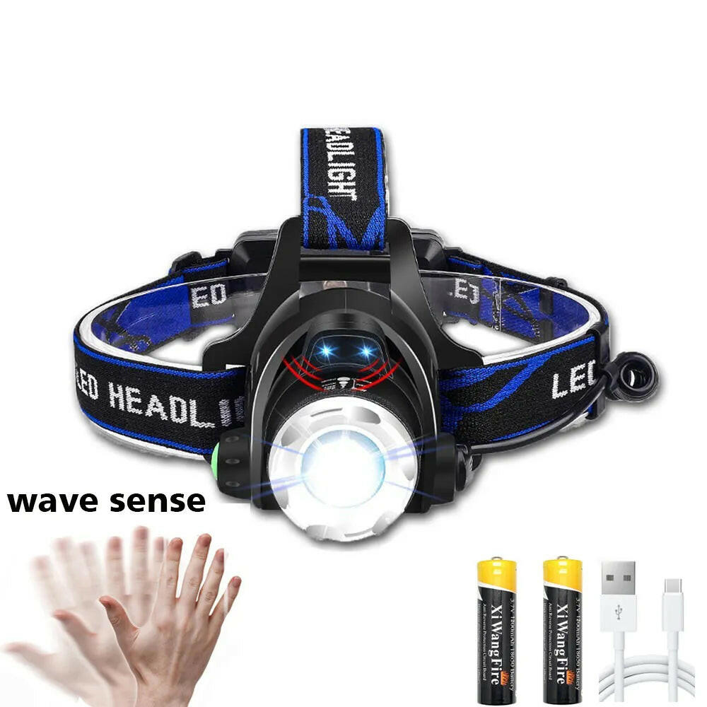 Zoomable Powerful LED Headlamp Sensor XHP50 Headlight Flashlight USB Rechargeable Head Lamp Camping Lanterna Use 18650 Battery-WAYBIKER