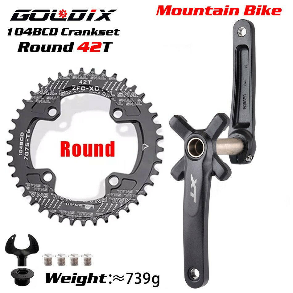 XT Bicycle Crankset 104BCD MTB Bike Crank Chainring Bike 170mm 175mm Black Round Oval 32T 34T 36T 38T Aluminum Alloy with Bottom-WAYBIKER