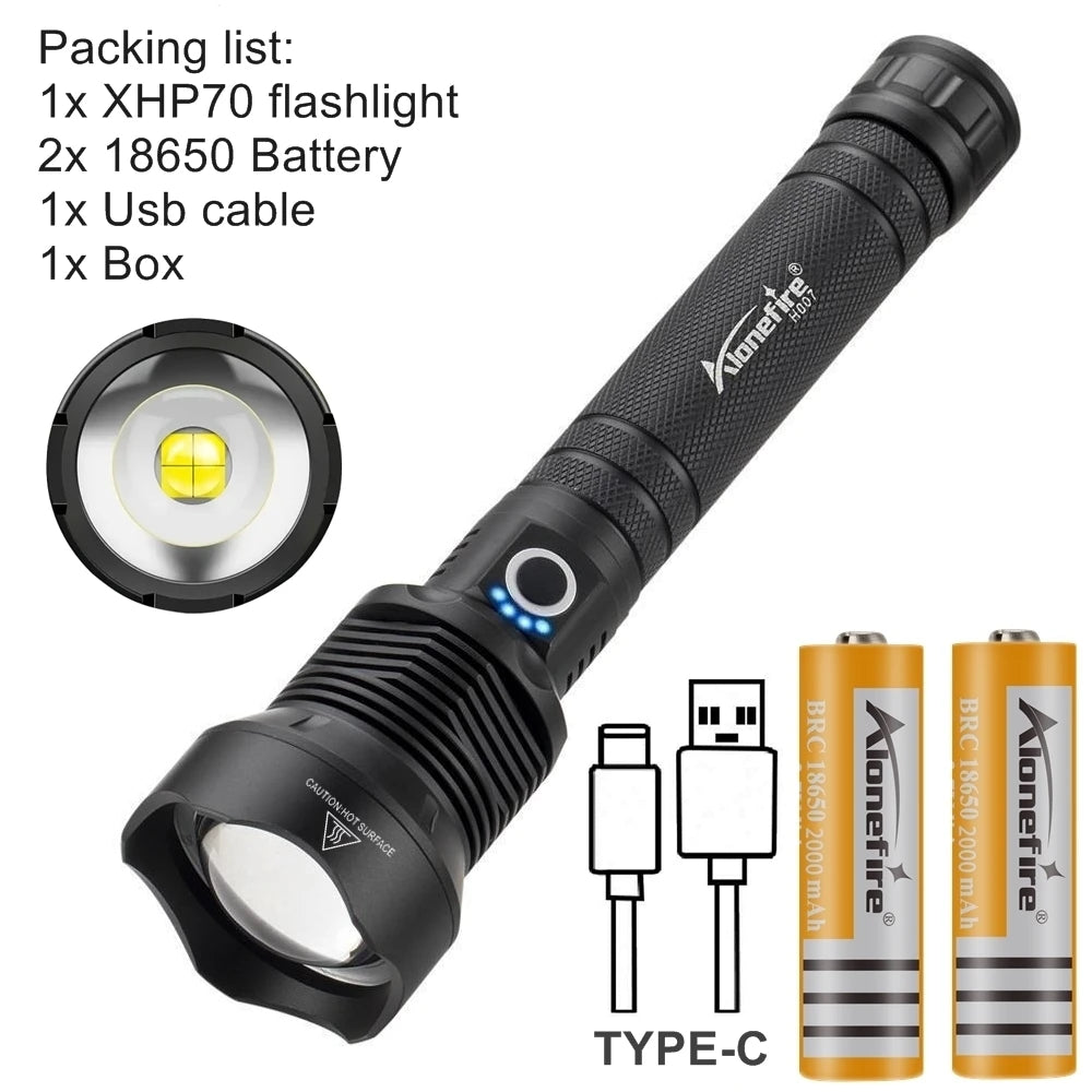 4000Lumen Zoom XHP70 LED High power Flashlight USB Rechargeable Outdoor Torch Hunting Camping Fishing High Power Lighting Lamp-WAYBIKER