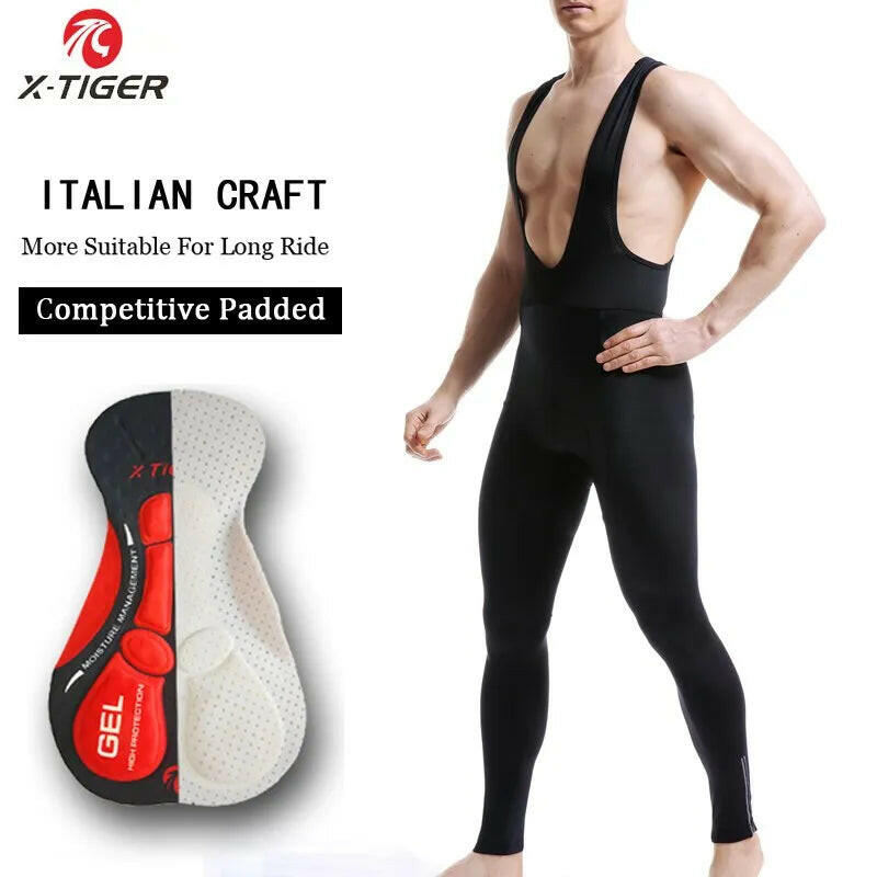 X-Tiger Whole Black 5D GEL Pad Pro Cycling Bib Pants MTB Bike Cycling Trousers Anti-sweat Quick-Dry Mountian Bike Bib Pants-WAYBIKER