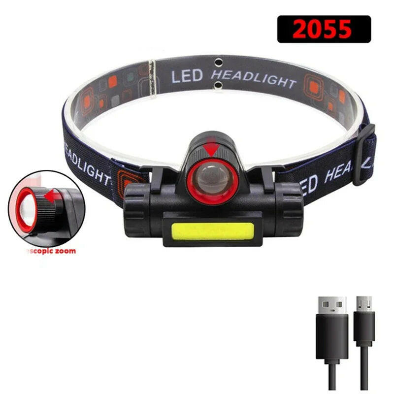 XPE+COB Headlamp Fishing Camping Headlight Built-in Battery Portable Work Light Dual Light Sources With Tail Magnet Detachable-WAYBIKER