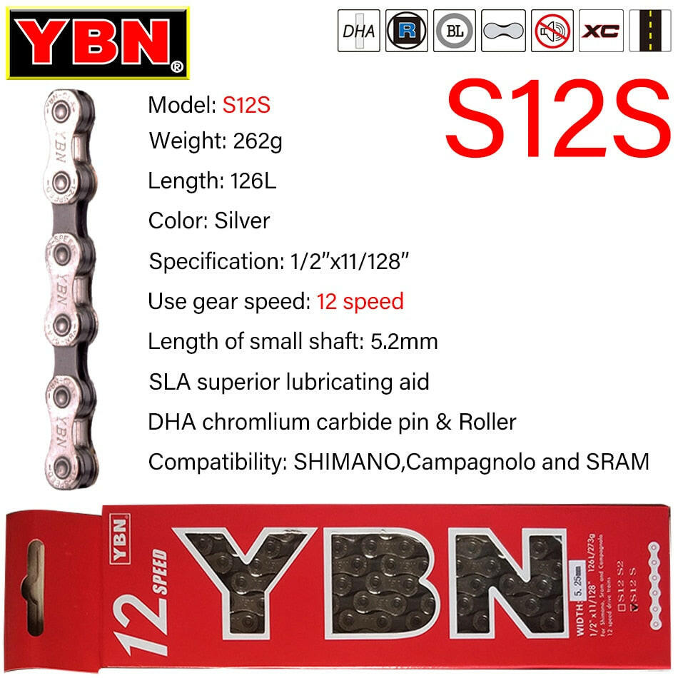 YBN Bike Chains MTB Mountain Road Bike Chians 11 Speed Hollow Bicycle Chain 116 Links Silver S11S for m7000 XT-WAYBIKER