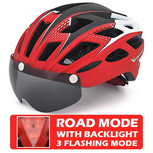 VICTGOAL Cycling Helmet for Men Magnetic Goggles Lens Sun Visor Rear LED Tail Light Bicycle Safety Scooter MTB Road Bike Helmets-WAYBIKER