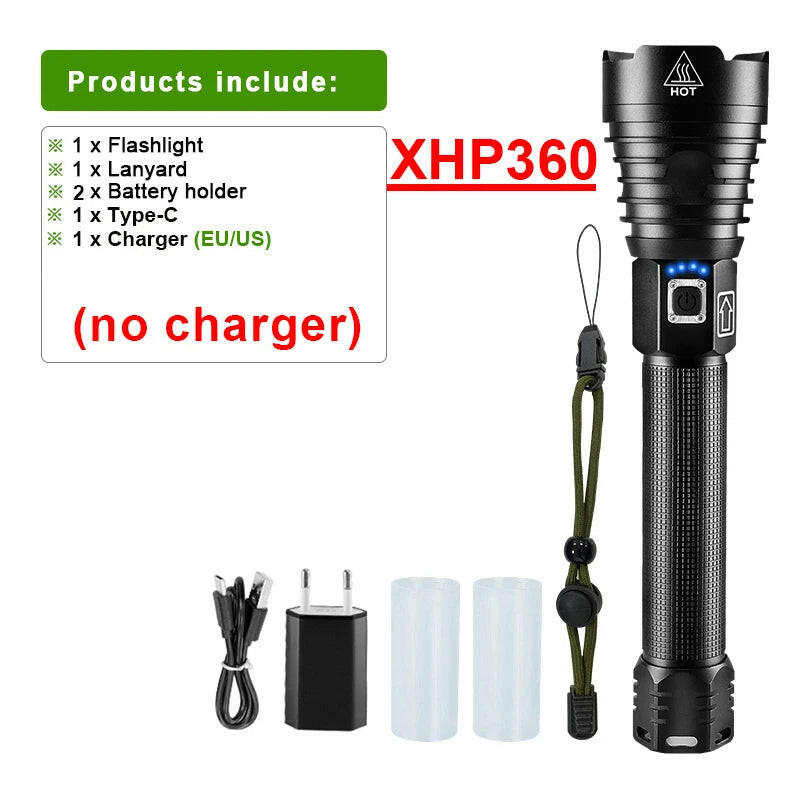 XHP360 Led Flashlight 18650 Rechargeable Torch Usb Powerful Tactical Flash Light Zoomable Hunting Lantern Waterproof Hand Lamp-WAYBIKER
