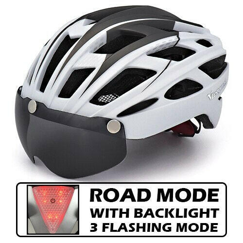 VICTGOAL Cycling Helmet for Men Magnetic Goggles Lens Sun Visor Rear LED Tail Light Bicycle Safety Scooter MTB Road Bike Helmets-WAYBIKER