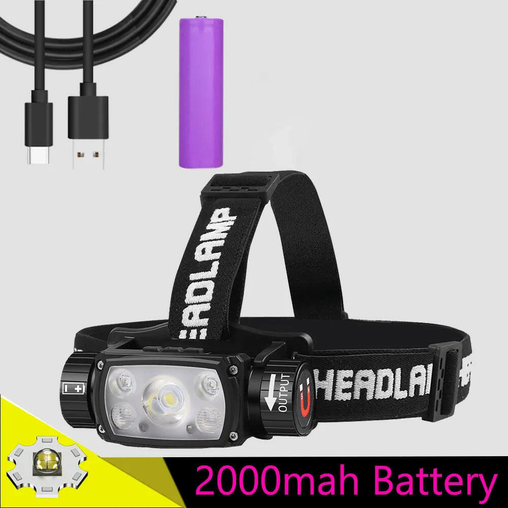 XHP50 LED Headlamp Sensor Headlight Flashlight 18650 21700 USB Rechargeable Outdoor Head Lamp Torch Red Light Modes Work Lamp-WAYBIKER