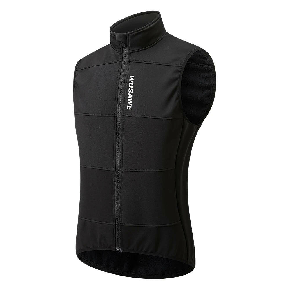 WOSAWE WINTER Gilet Thermal Fleece Men Cycling Jacket Sleeveless Cycling Bike Clothing Black Vest Winter Coat  No Pockets-WAYBIKER