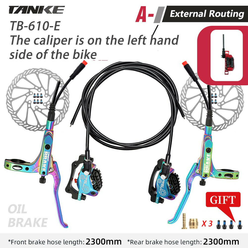 TANKE MTB 4 Piston Electric Disc Brake Electric Bicycle Scooter Power Off Oil Brakes Resin Pad Oil Pressure Caliper Bike parts-WAYBIKER