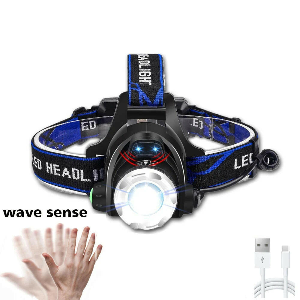Zoomable Powerful LED Headlamp Sensor XHP50 Headlight Flashlight USB Rechargeable Head Lamp Camping Lanterna Use 18650 Battery-WAYBIKER