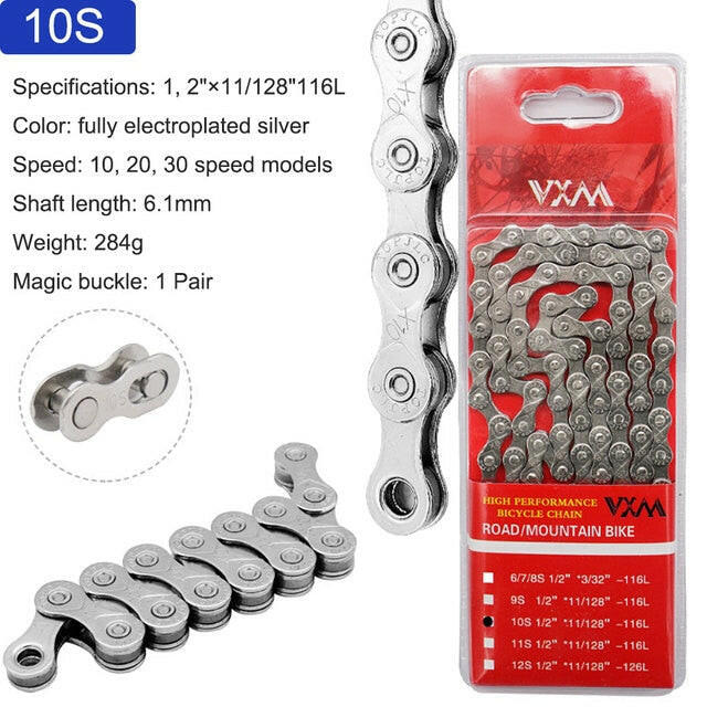 VXM ZSC Antirust Plating 6 7 8 9 10 11 12 Speed Bicycle Silver Bike Chain Basic 116L Quick Link-WAYBIKER