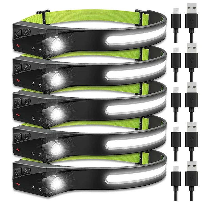 COB LED Sensor Headlamp USB Rechargeable Camping Search Light Built-in Battery Headlight Led Head Torch for Fishing Camping-WAYBIKER