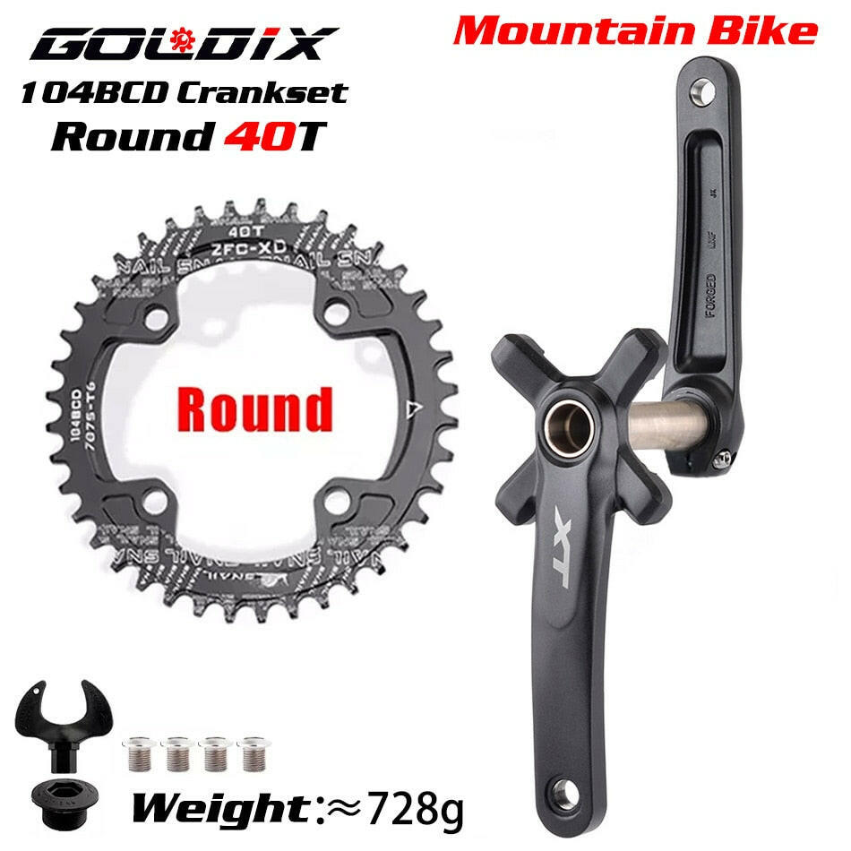 XT Bicycle Crankset 104BCD MTB Bike Crank Chainring Bike 170mm 175mm Black Round Oval 32T 34T 36T 38T Aluminum Alloy with Bottom-WAYBIKER