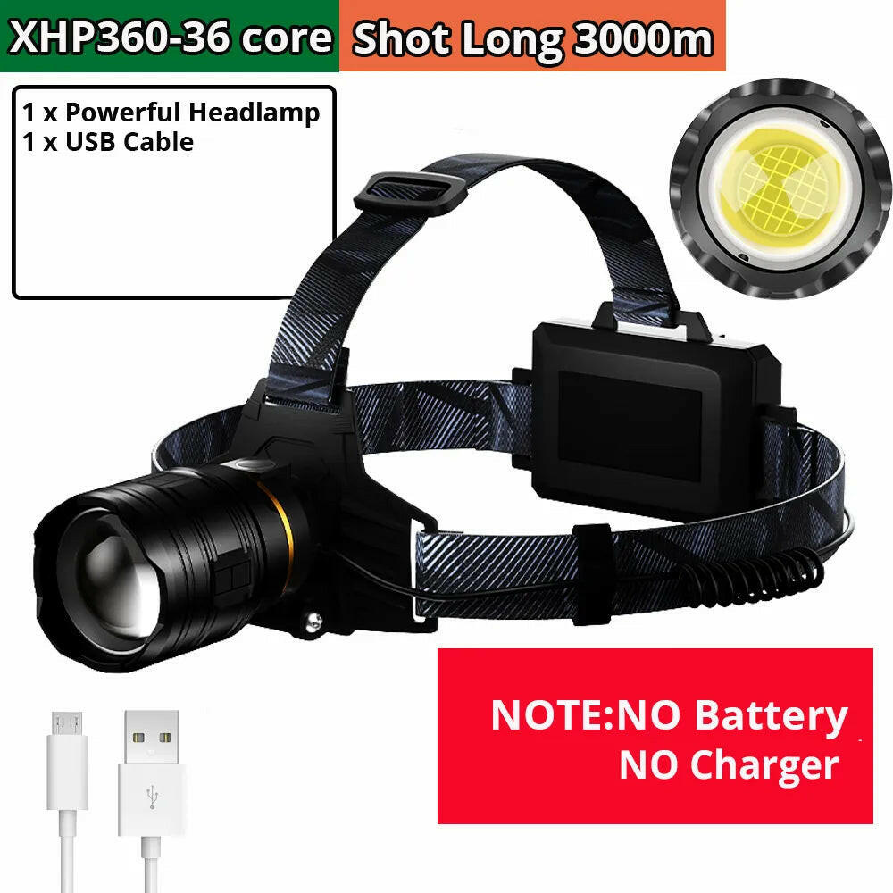 XHP360 36core LED Headlamp usb 18650 Rechargeable waterproof Camping Flashlight Zoomable Head Light Fishing Light-WAYBIKER