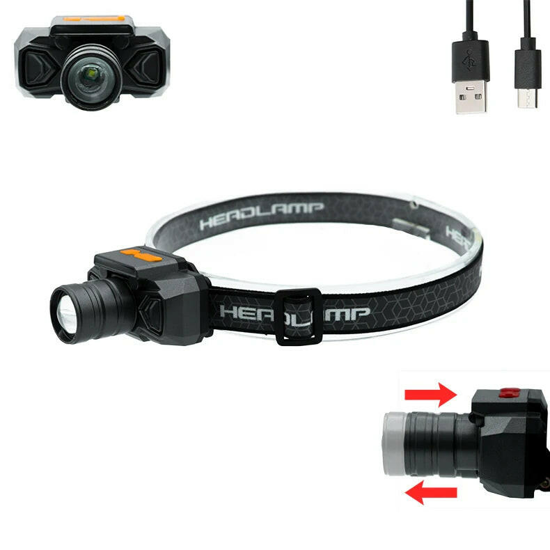Zoom Rechargeable Flashlight LED Headlights High Power Sensor Light Headlamp Head-mounted Searchlight with USB Charging Outdoor-WAYBIKER