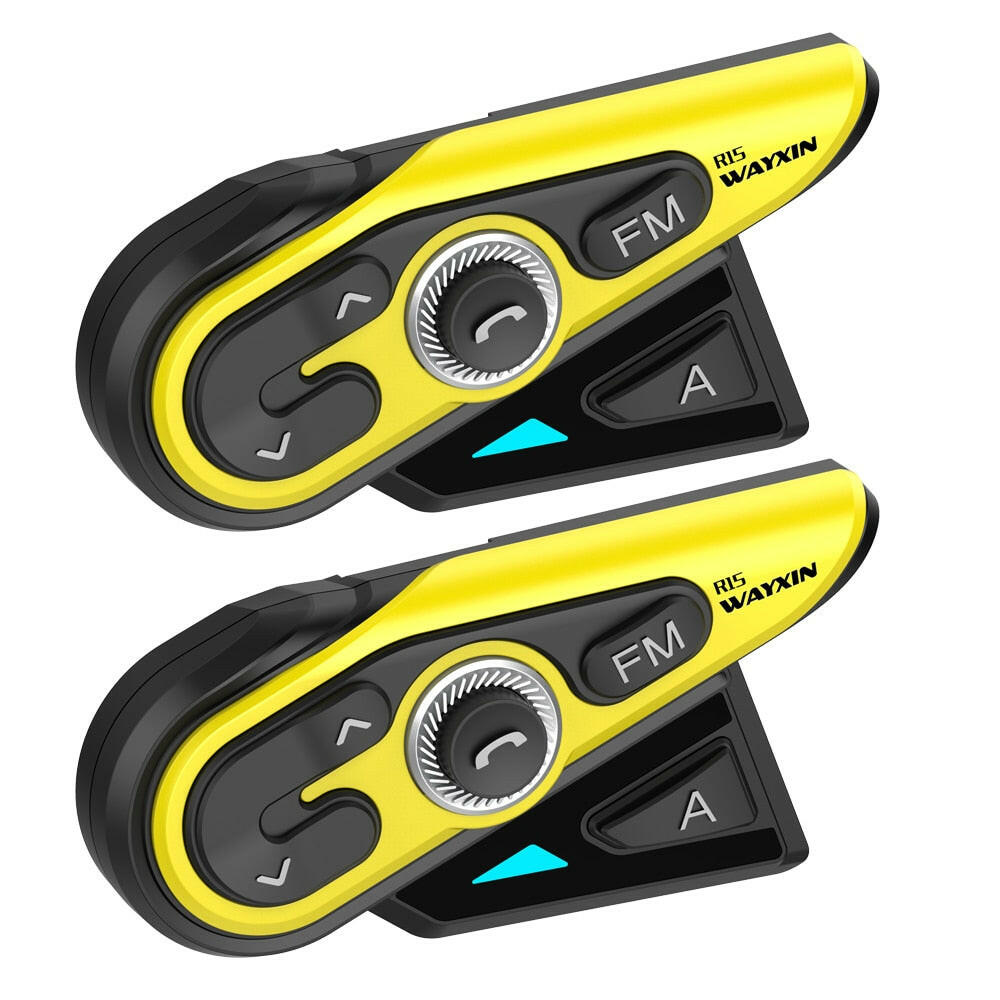 WAYXIN 2 Pcs 1200M Bluetooth Intercom Motorcycle Helmet Headsets 2 Rider BT Wireless Walkie Talkie Moto Interphone R15 FM Radio-WAYBIKER