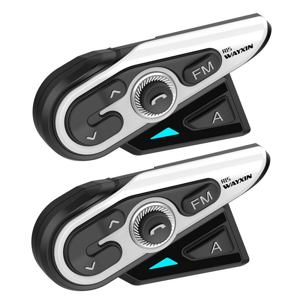 WAYXIN 2 Pcs 1200M Bluetooth Intercom Motorcycle Helmet Headsets 2 Rider BT Wireless Walkie Talkie Moto Interphone R15 FM Radio-WAYBIKER