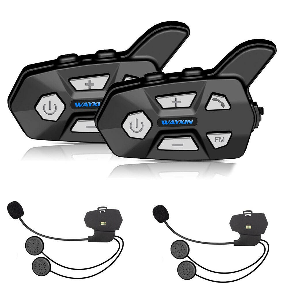 WAYXIN Motorcycle Bluetooth Intercom 2 Pcs Helmet Intercom Upto2 Riders 1000M  Wireless Waterproof Interphone Headsets  R5-WAYBIKER