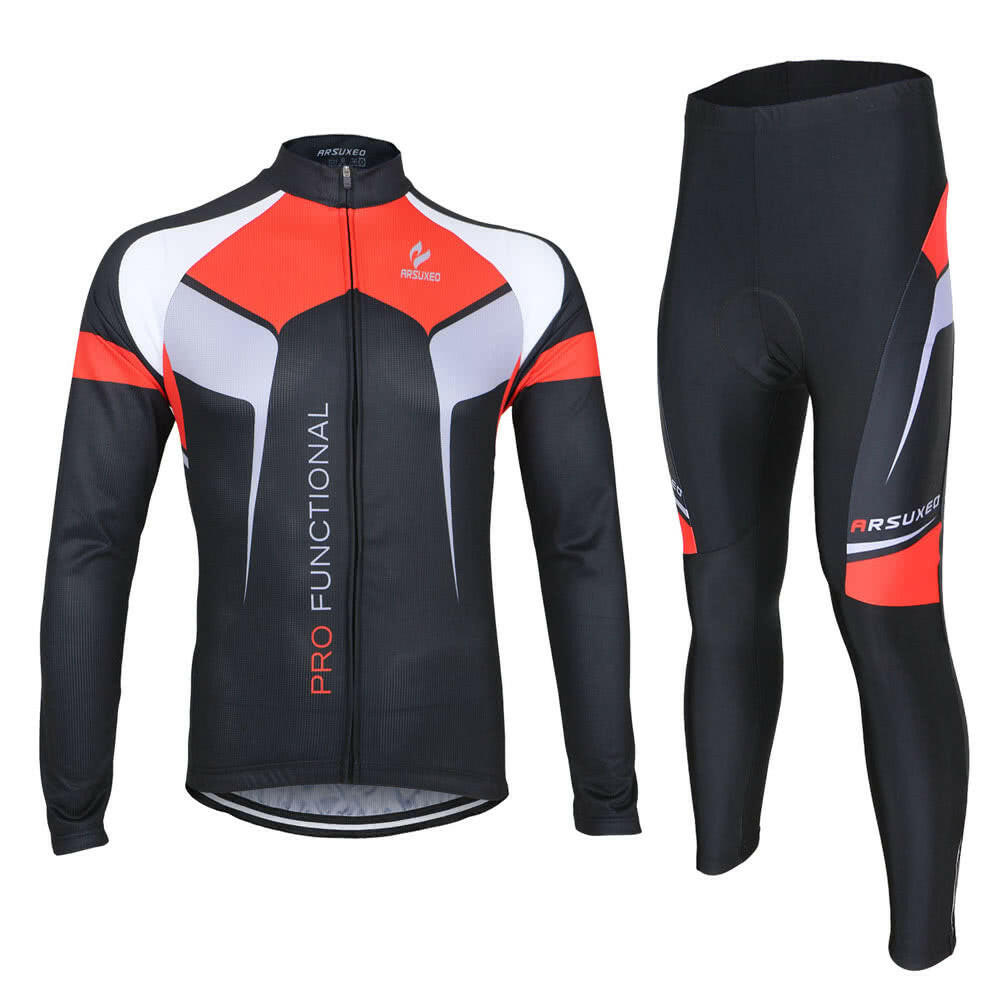 ARSUXEO Spring Autumn Cycling Clothing Set Sportswear Suit Bicycle Bike Outdoor Long Sleeve Jersey + Pants Breathable Quick-dry Men-WAYBIKER