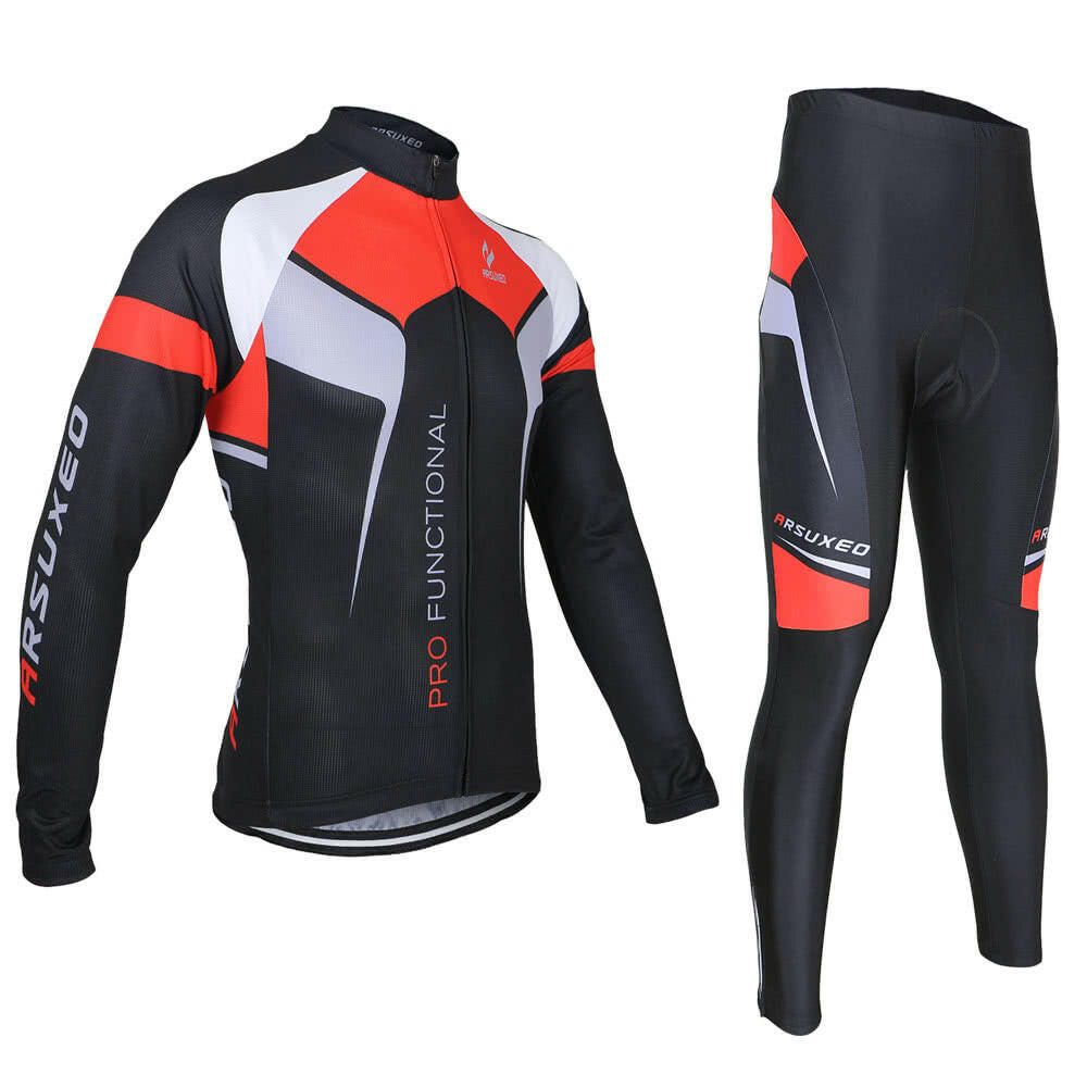 ARSUXEO Spring Autumn Cycling Clothing Set Sportswear Suit Bicycle Bike Outdoor Long Sleeve Jersey + Pants Breathable Quick-dry Men-WAYBIKER