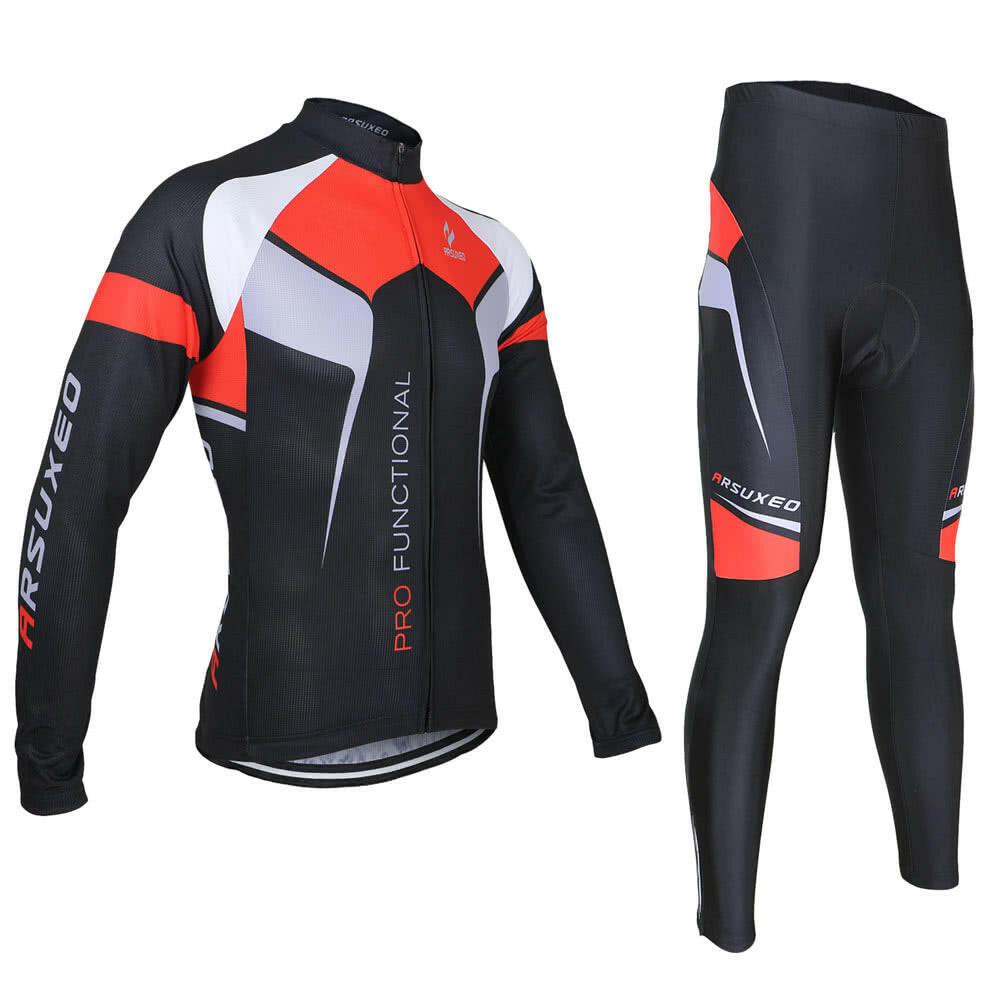 ARSUXEO Spring Autumn Cycling Clothing Set Sportswear Suit Bicycle Bike Outdoor Long Sleeve Jersey + Pants Breathable Quick-dry Men