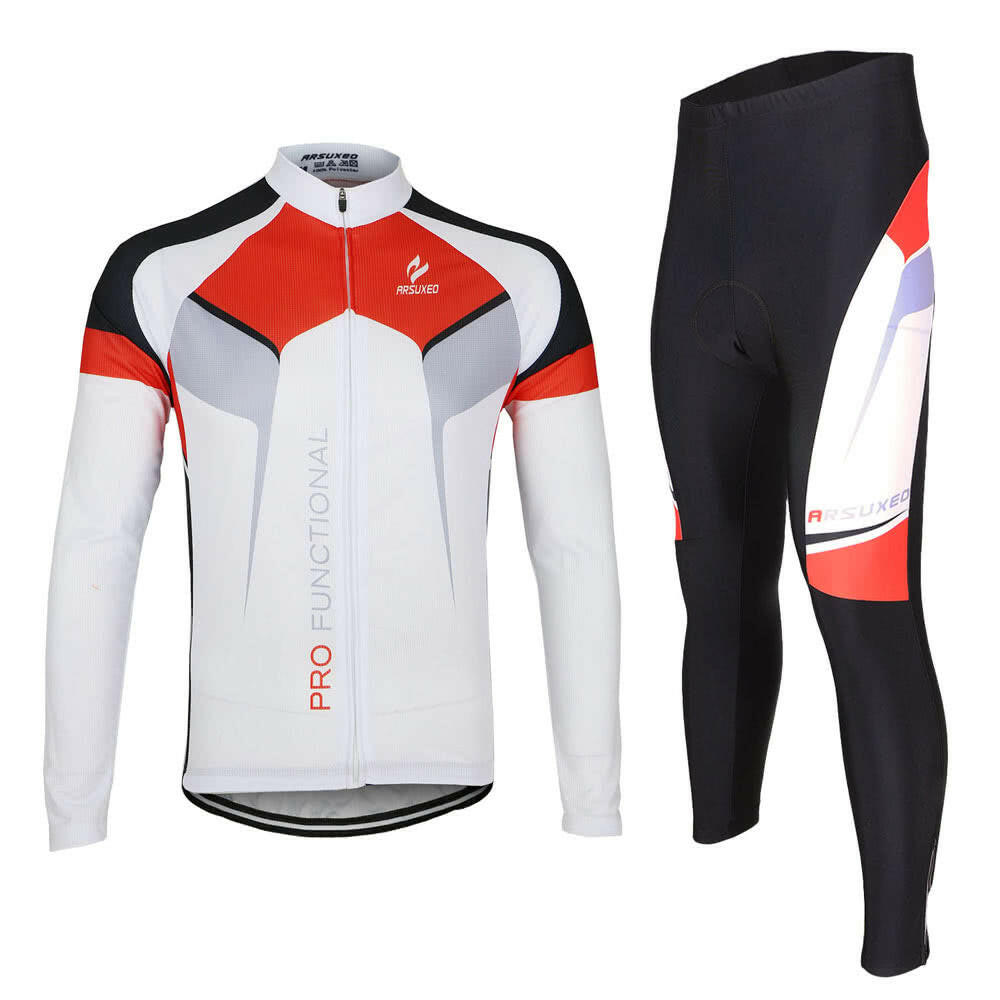 ARSUXEO Spring Autumn Cycling Clothing Set Sportswear Suit Bicycle Bike Outdoor Long Sleeve Jersey + Pants Breathable Quick-dry Men-WAYBIKER