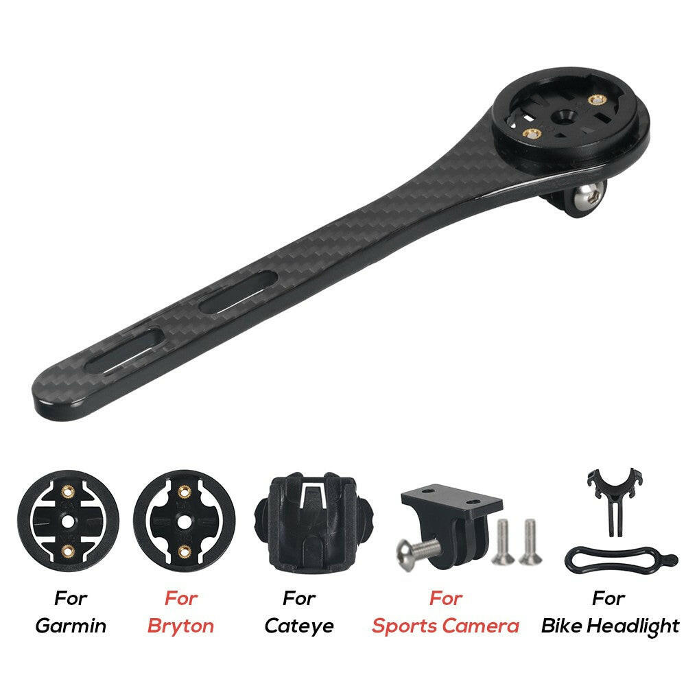 Full Carbon Fiber Cycling Road Bike Handlebar Stem Computer Mount Holder Bracket with Sports Camera Mount Flashlight Holder for Bryton for Garmin for Cateye-WAYBIKER