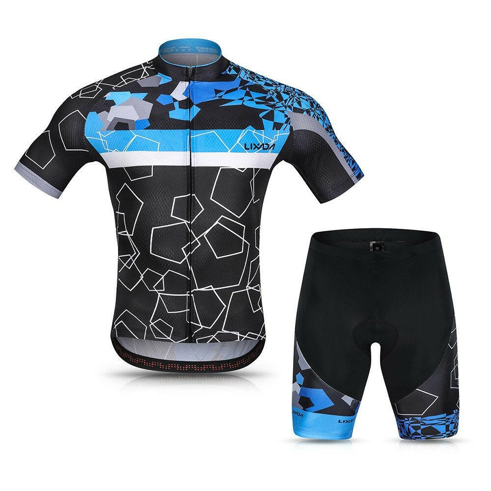 Lixada Men Cycling Jersey Set Breathable Quick-Dry Short Sleeve Biking Shirt and Gel Padded Shorts MTB Cycling Outfit Set