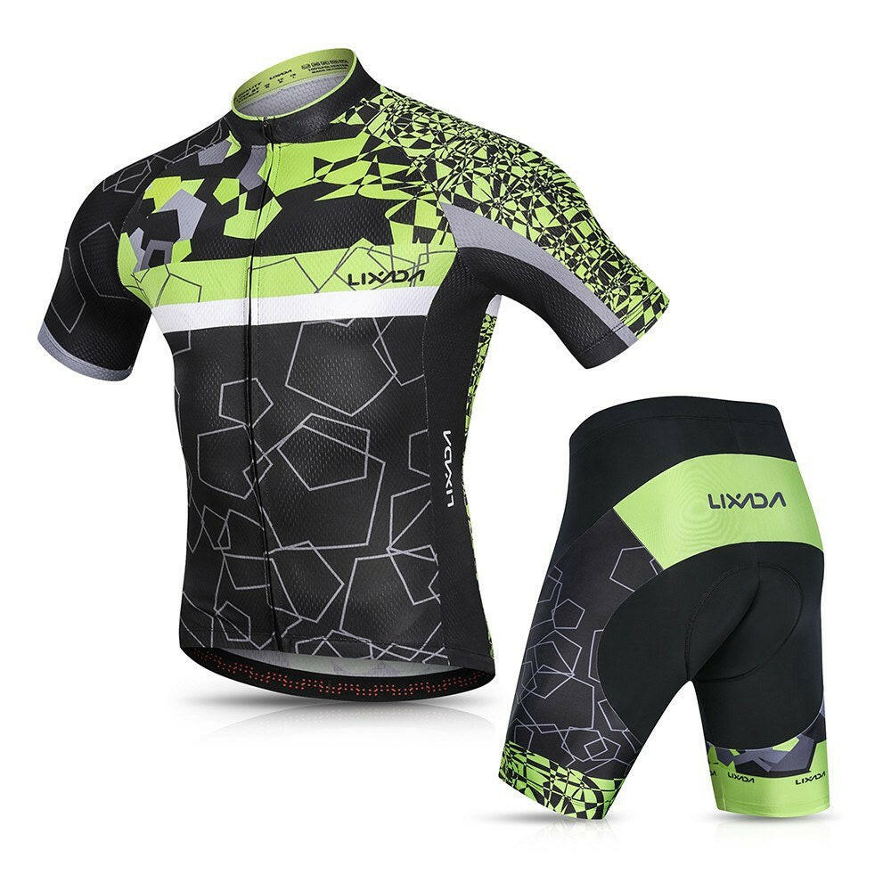 Lixada Men Cycling Jersey Set Breathable Quick-Dry Short Sleeve Biking Shirt and Gel Padded Shorts MTB Cycling Outfit Set