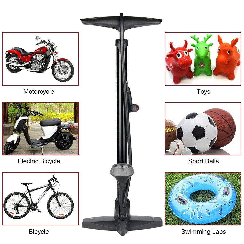 Bike Floor Pump Aluminum Bicycle Air Pump with Air Gauge Schrader Valve Presta Valve-WAYBIKER