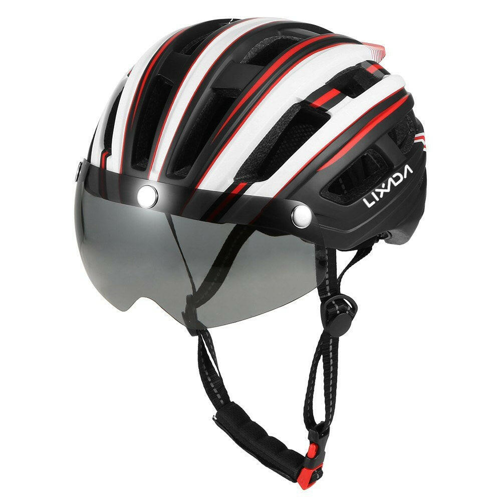 Lixada Mountain Bike Helmet Motorcycling Helmet with Back Light Detachable Magnetic Visor UV Protective for Men Women