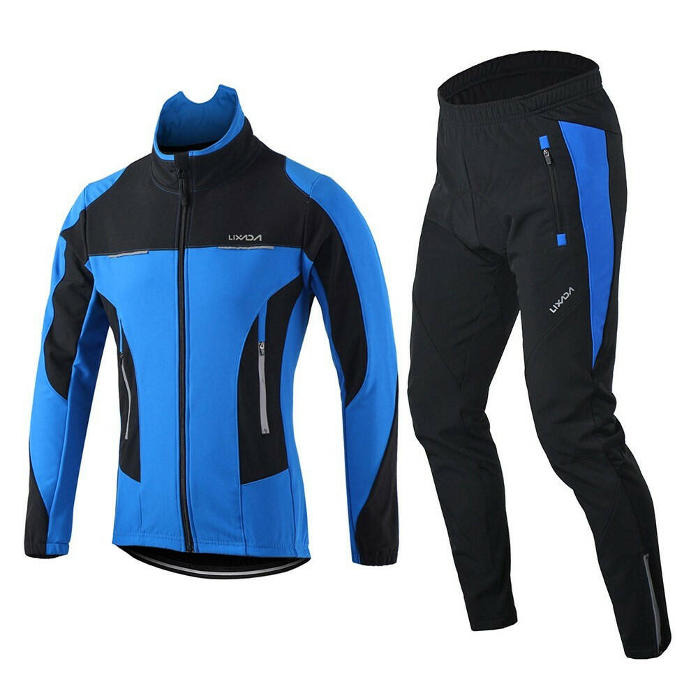 Lixada Men Winter Cycling Clothing Set Windproof Long Sleeve Cycling Jersey Coat Jacket with 3D Padded Pants Trousers