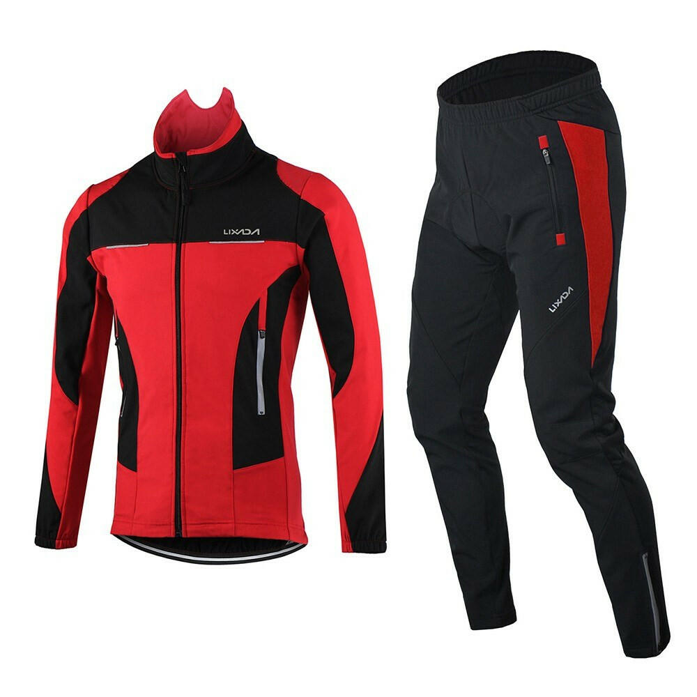 Lixada Men Winter Cycling Clothing Set Windproof Long Sleeve Cycling Jersey Coat Jacket with 3D Padded Pants Trousers-WAYBIKER