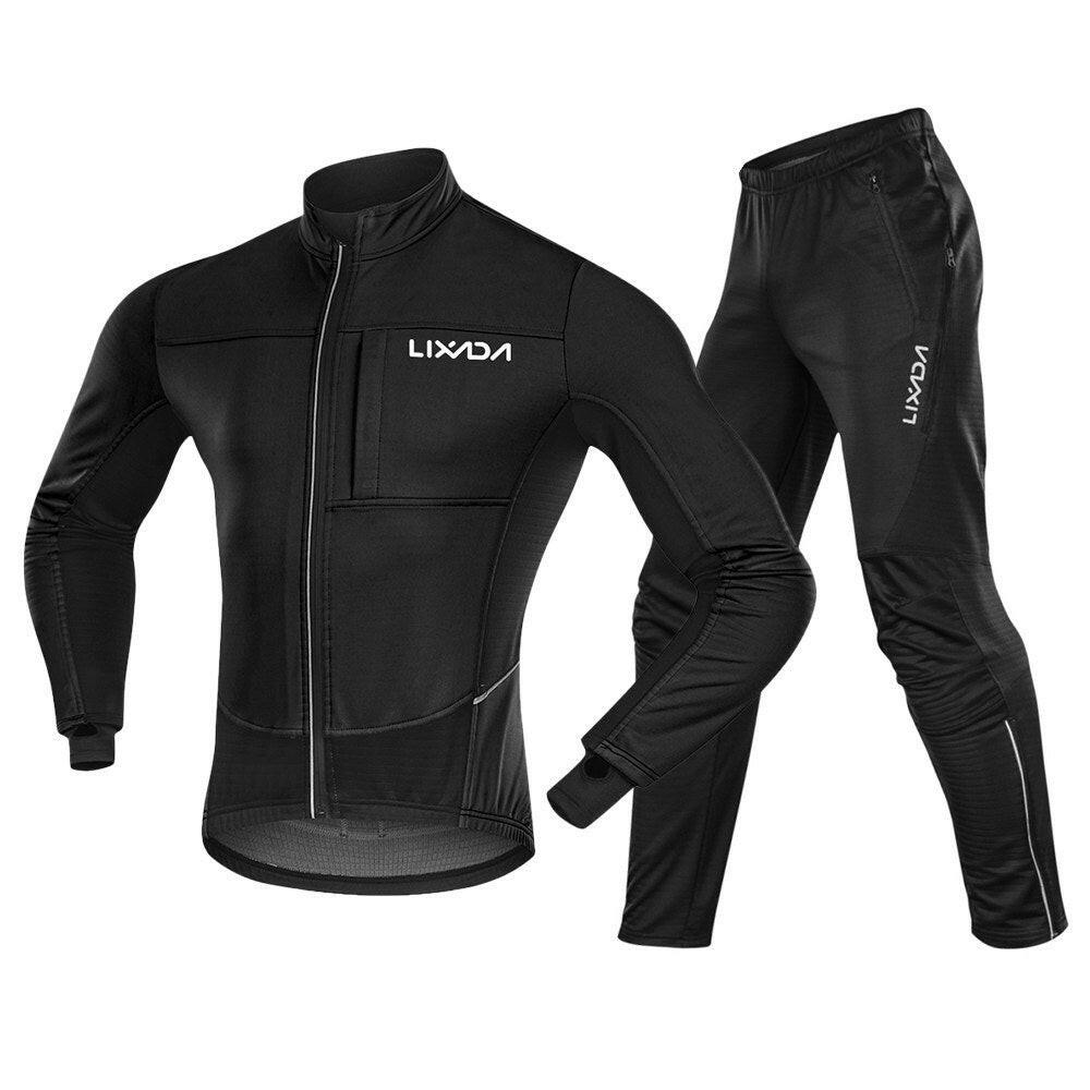 Lixada Men Winter Cycling Clothing Set Waterproof Windproof Thermal Fleece Bike Riding Jacket and Pants Sportswear-WAYBIKER