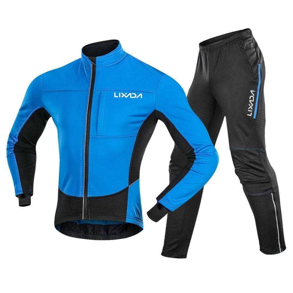 Lixada Men Winter Cycling Clothing Set Waterproof Windproof Thermal Fleece Bike Riding Jacket and Pants Sportswear-WAYBIKER
