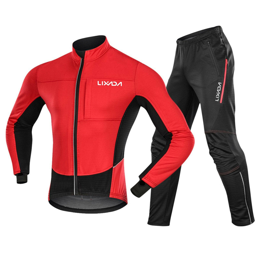Lixada Men Winter Cycling Clothing Set Waterproof Windproof Thermal Fleece Bike Riding Jacket and Pants Sportswear-WAYBIKER