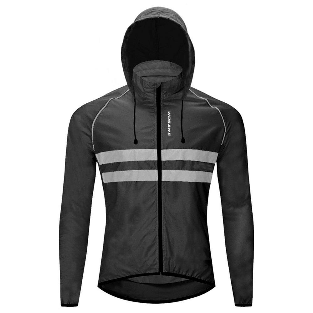Men Windproof Hooded Cycling Jacket Breathable High Visibility Reflective Bike Bicycle Riding Sports Coat Jacket