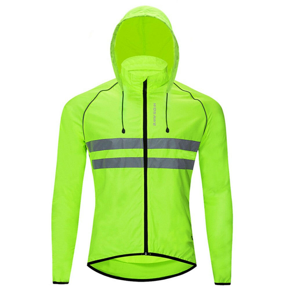 Men Windproof Hooded Cycling Jacket Breathable High Visibility Reflective Bike Bicycle Riding Sports Coat Jacket