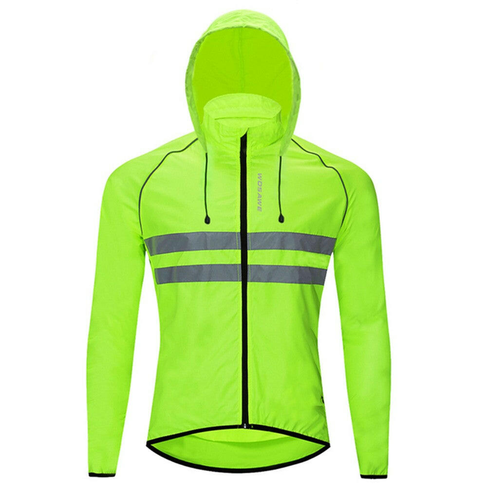 Men Windproof Hooded Cycling Jacket Breathable High Visibility Reflective Bike Bicycle Riding Sports Coat Jacket-WAYBIKER