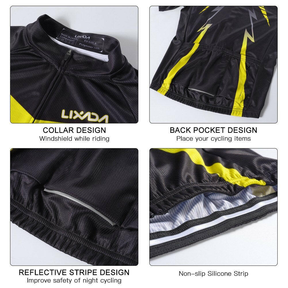 LIXADA Cycling Cloth Set Cycling Shirt Shorts Bicycle Short Sleeve Set with Cushion Protection-WAYBIKER