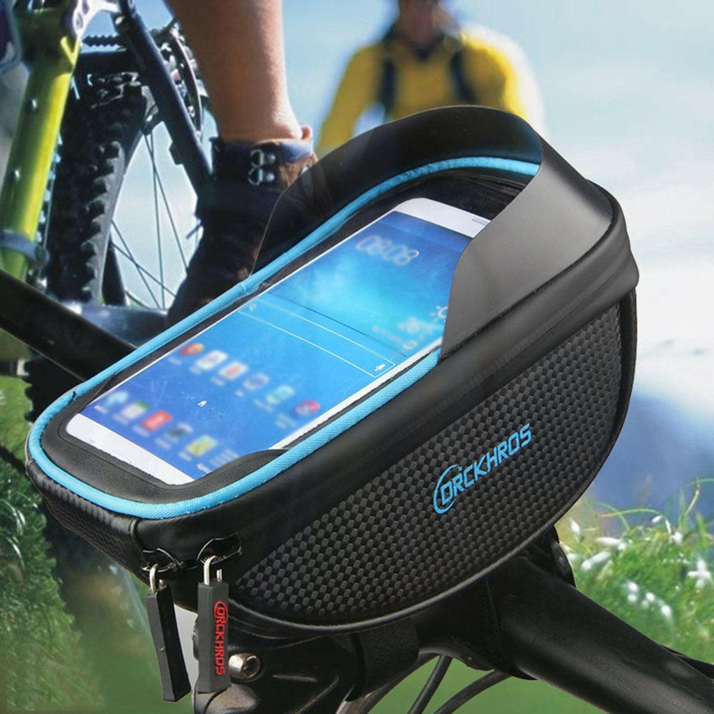 Universal Bike Phone Mount Bag Bicycle Front Frame Bag Waterproof Screen-Touching Handlebar Bag Bicycle Accessories Phone Holder with Double Zipper & Sun-Visor-WAYBIKER
