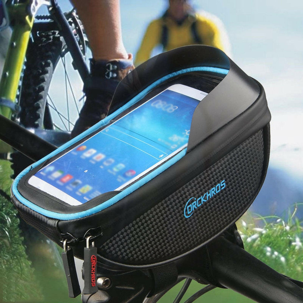 Universal Bike Phone Mount Bag Bicycle Front Frame Bag Waterproof Screen-Touching Handlebar Bag Bicycle Accessories Phone Holder with Double Zipper & Sun-Visor