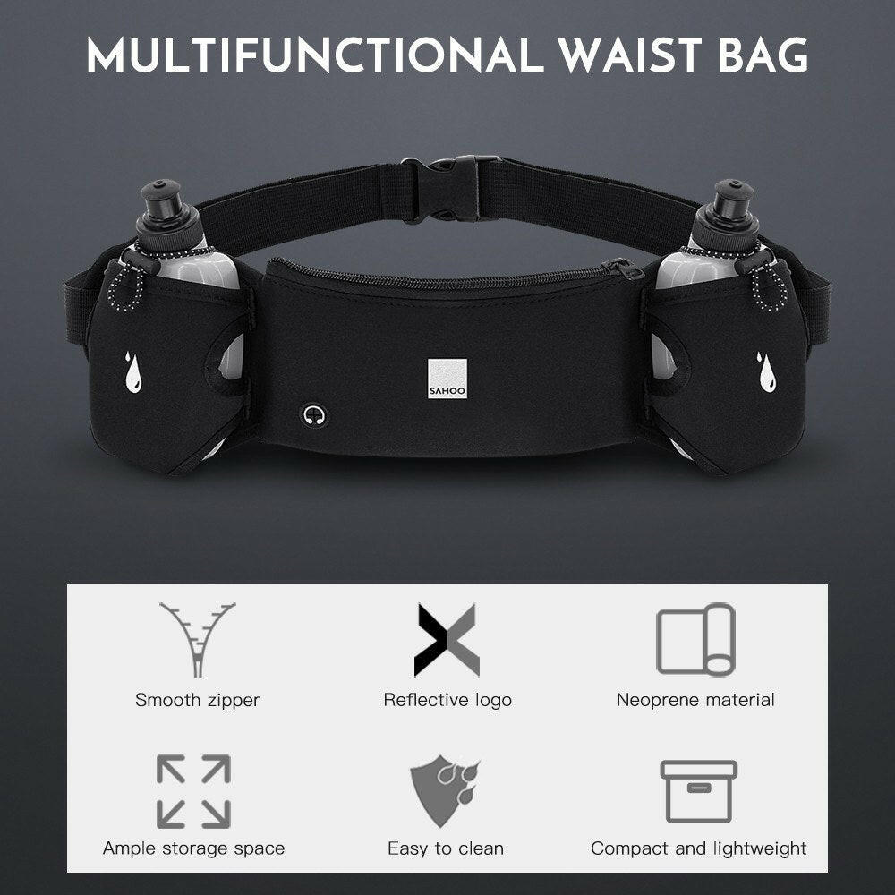 Multifunctional Waist Pack Outdoor Sports Running Bag with 2 Water Bottles for Men Women Bicycle Riding Waist Pouch Bag for Riding Running Hiking Camping-WAYBIKER