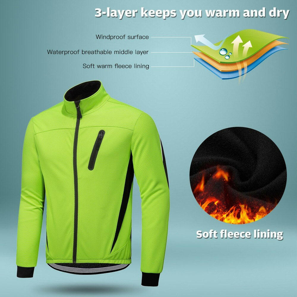Winter Men Cycling Jacket Waterproof Windproof Thermal Fleece Jacket Coat Bicycle   Running Riding Jacket-WAYBIKER